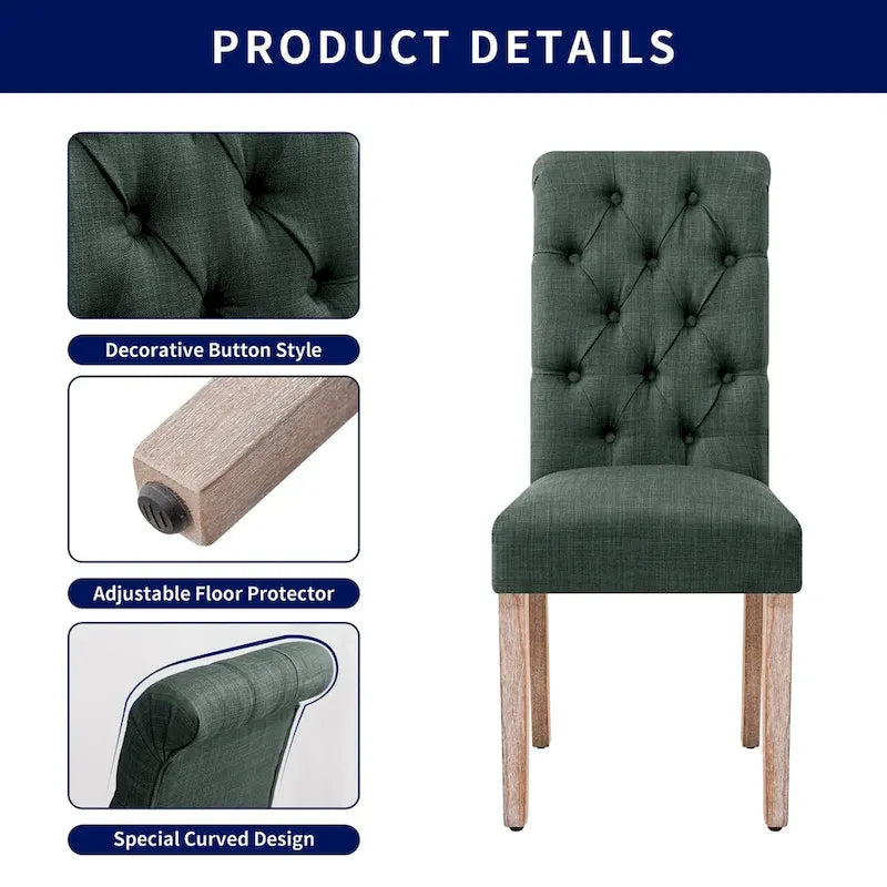 CHUN YI Modern Linen Parsons Dining Chairs - Set of 2 with Button Detail 11