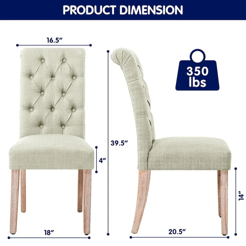 CHUN YI Modern Linen Parsons Dining Chairs - Set of 2 with Button Detail 14