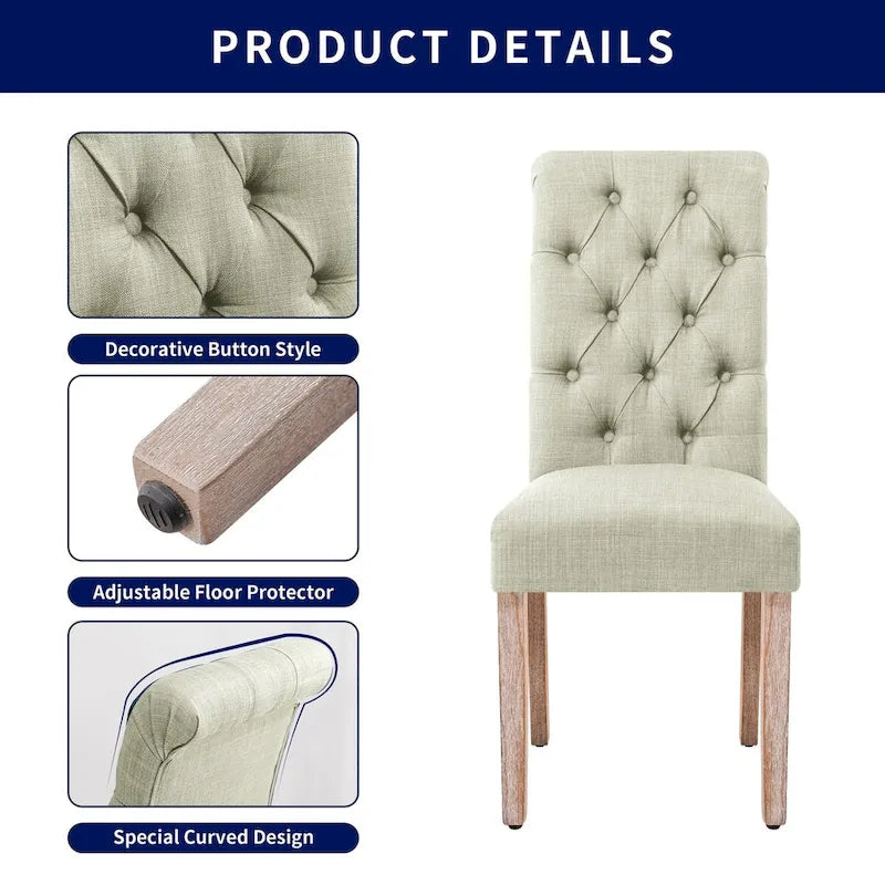 CHUN YI Modern Linen Parsons Dining Chairs - Set of 2 with Button Detail 16