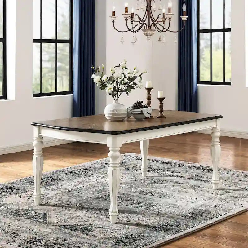 Roundhill Furniture Belleza French Country Dining Table in Antique White and Weathered Oak 2