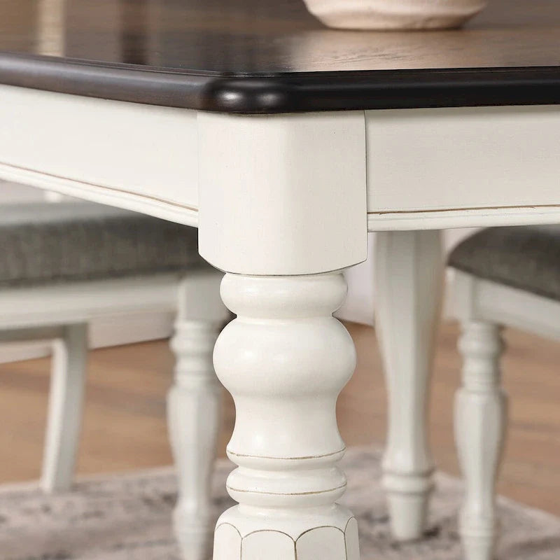 Roundhill Furniture Belleza French Country Dining Table in Antique White and Weathered Oak 7