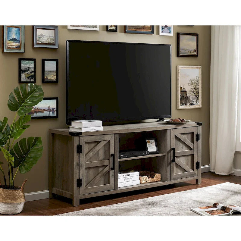 Rustic Farmhouse Barndoor TV Stand - Entertainment Center for TVs up to 70 Inches 2