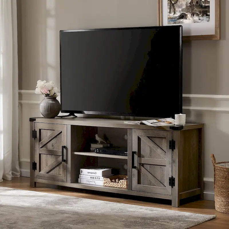 Rustic Farmhouse Barndoor TV Stand - Entertainment Center for TVs up to 70 Inches 12