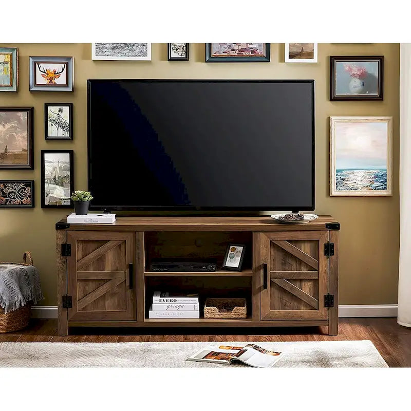 Rustic Farmhouse Barndoor TV Stand - Entertainment Center for TVs up to 70 Inches 35