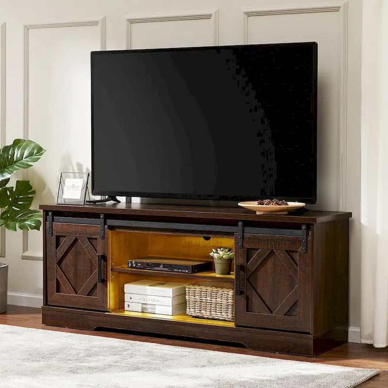 Rustic Farmhouse Barndoor TV Stand - Entertainment Center for TVs up to 70 Inches 36