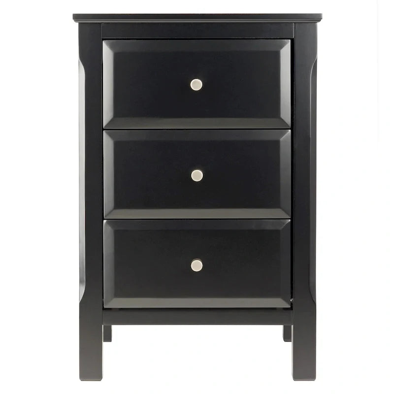 Elegant Black Wooden Nightstand with 3 Generous Storage Drawers - Dimensions: 15.75L x 15.75W x 23.63H 15