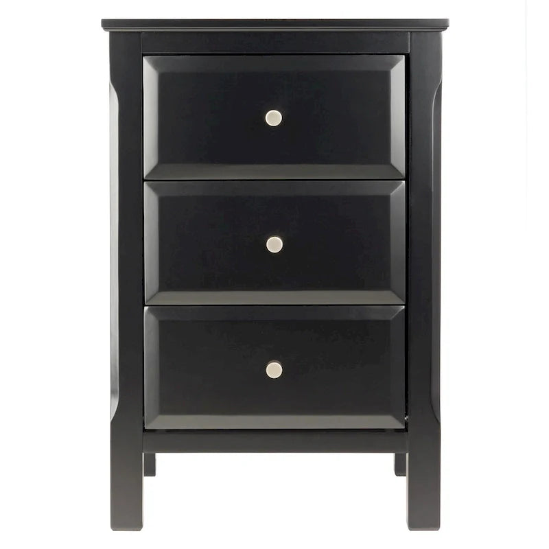 Elegant Black Wooden Nightstand with 3 Generous Storage Drawers - Dimensions: 15.75L x 15.75W x 23.63H 1