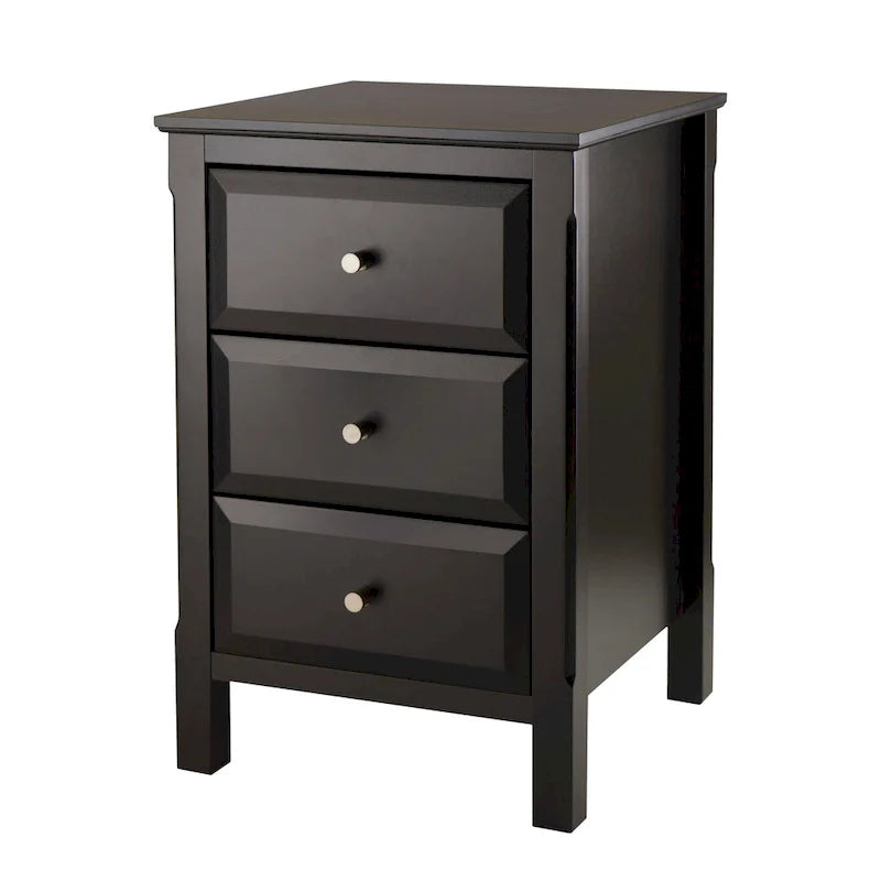 Elegant Black Wooden Nightstand with 3 Generous Storage Drawers - Dimensions: 15.75L x 15.75W x 23.63H 2