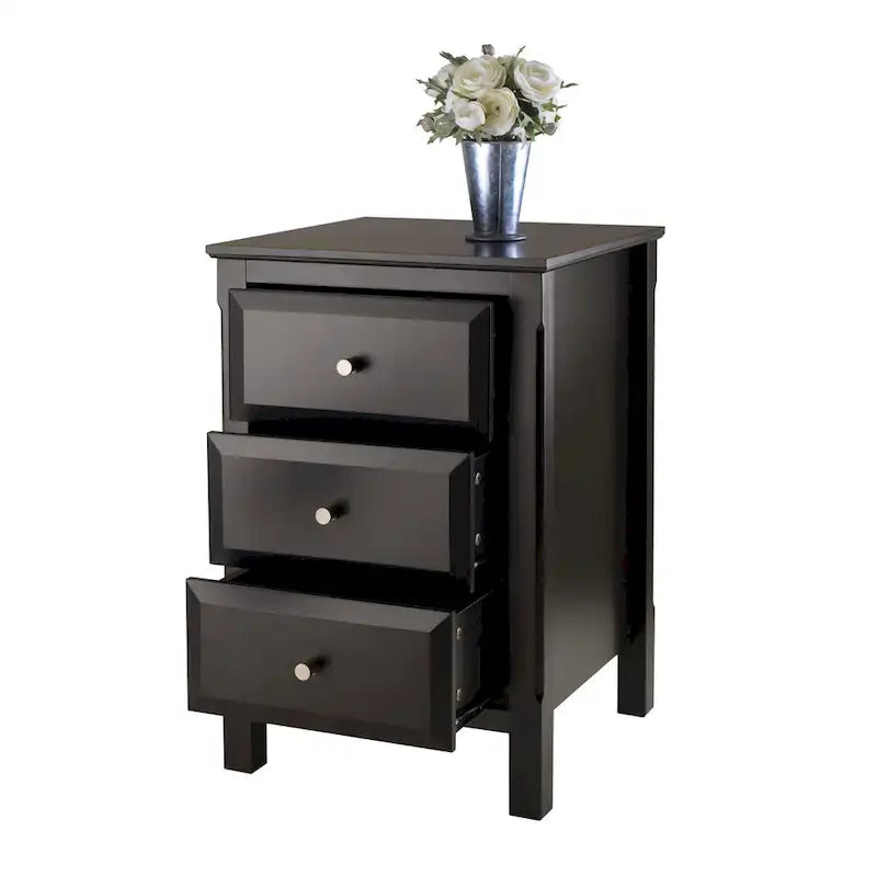 Elegant Black Wooden Nightstand with 3 Generous Storage Drawers - Dimensions: 15.75L x 15.75W x 23.63H 3