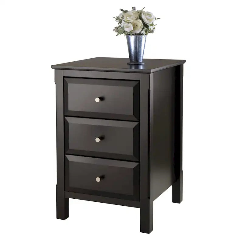 Elegant Black Wooden Nightstand with 3 Generous Storage Drawers - Dimensions: 15.75L x 15.75W x 23.63H 6