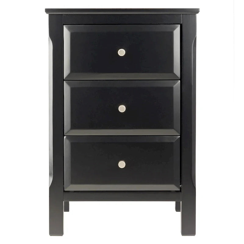Elegant Black Wooden Nightstand with 3 Generous Storage Drawers - Dimensions: 15.75L x 15.75W x 23.63H 8