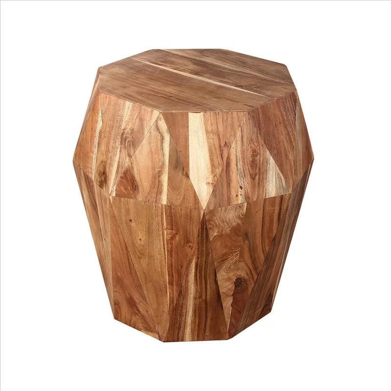 Handcrafted 21.5-Inch Octagonal Mango Wood Side Table with Faceted Design - Natural Brown Finish (16L x 16W x 21.5H) 1