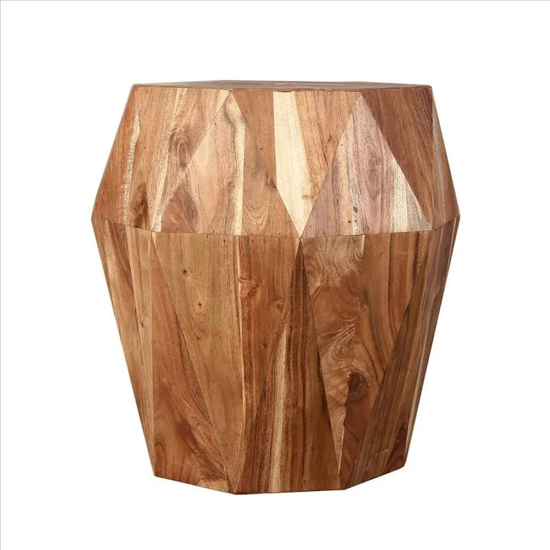 Handcrafted 21.5-Inch Octagonal Mango Wood Side Table with Faceted Design - Natural Brown Finish (16L x 16W x 21.5H) 4