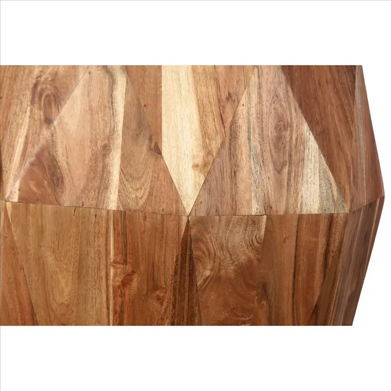 Handcrafted 21.5-Inch Octagonal Mango Wood Side Table with Faceted Design - Natural Brown Finish (16L x 16W x 21.5H) 5