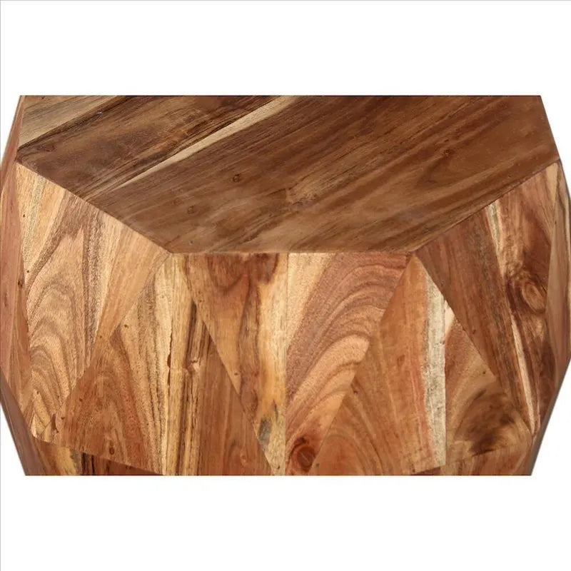 Handcrafted 21.5-Inch Octagonal Mango Wood Side Table with Faceted Design - Natural Brown Finish (16L x 16W x 21.5H) 6