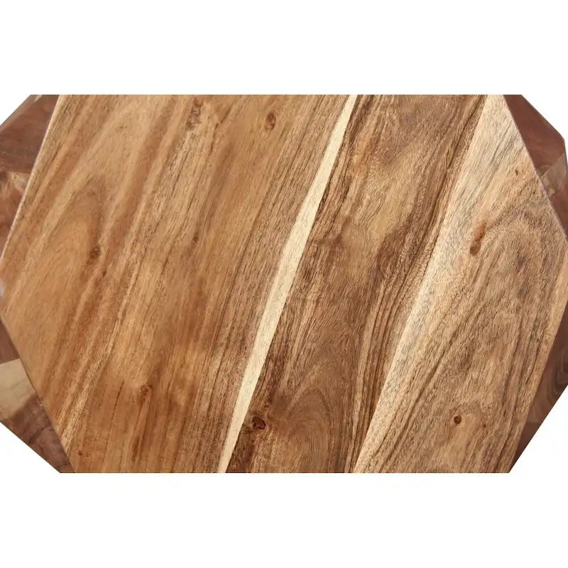 Handcrafted 21.5-Inch Octagonal Mango Wood Side Table with Faceted Design - Natural Brown Finish (16L x 16W x 21.5H) 7