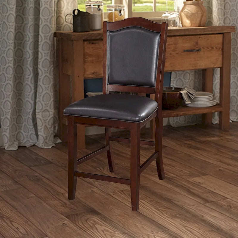 Upholstered Counter Height Chairs  Espresso Wood with Faux Leather 7