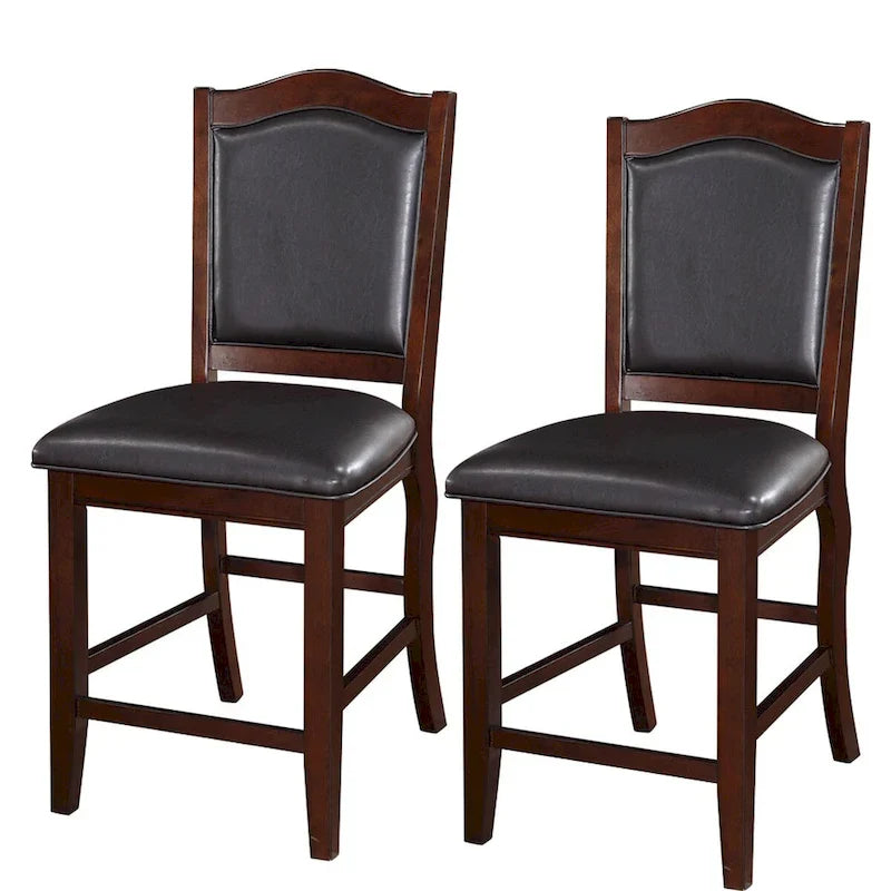 Upholstered Counter Height Chairs  Espresso Wood with Faux Leather 2