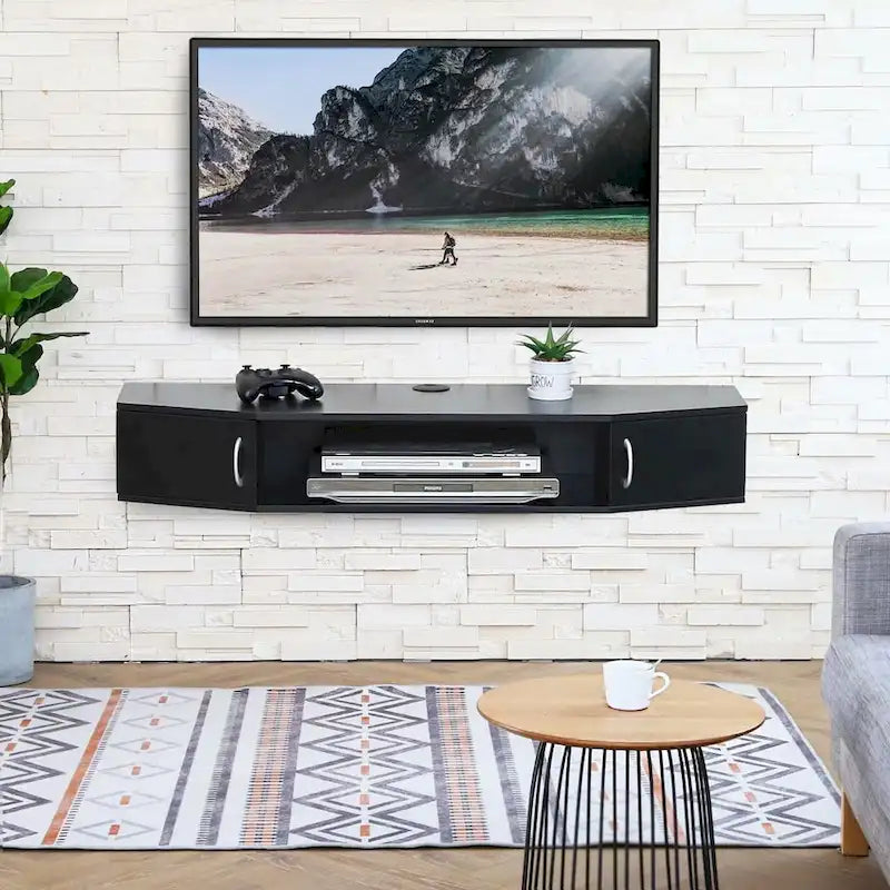 FITUEYES 43.3" Wall-Mounted Floating Media Console Desk with Storage Hutch 1