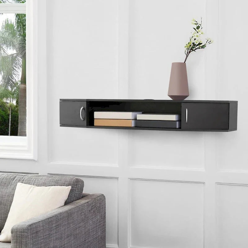 FITUEYES 43.3" Wall-Mounted Floating Media Console Desk with Storage Hutch 4