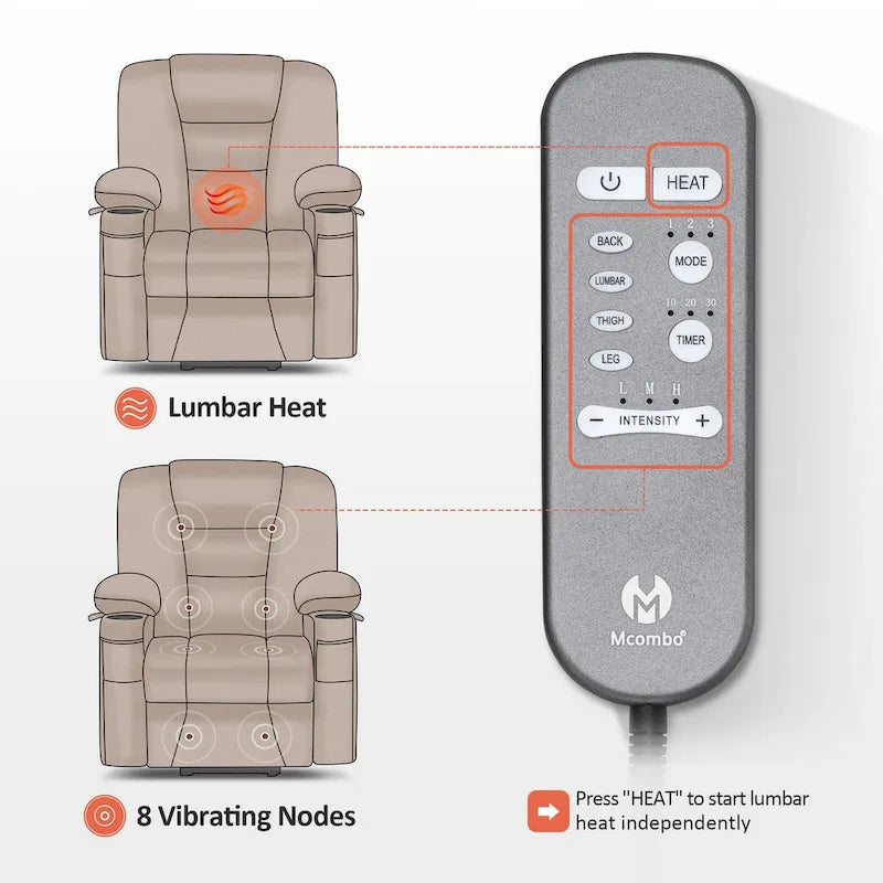 MCombo Compact Power Lift Recliner Chair with Massage and Heat for Seniors, Faux Leather Model 7569 10