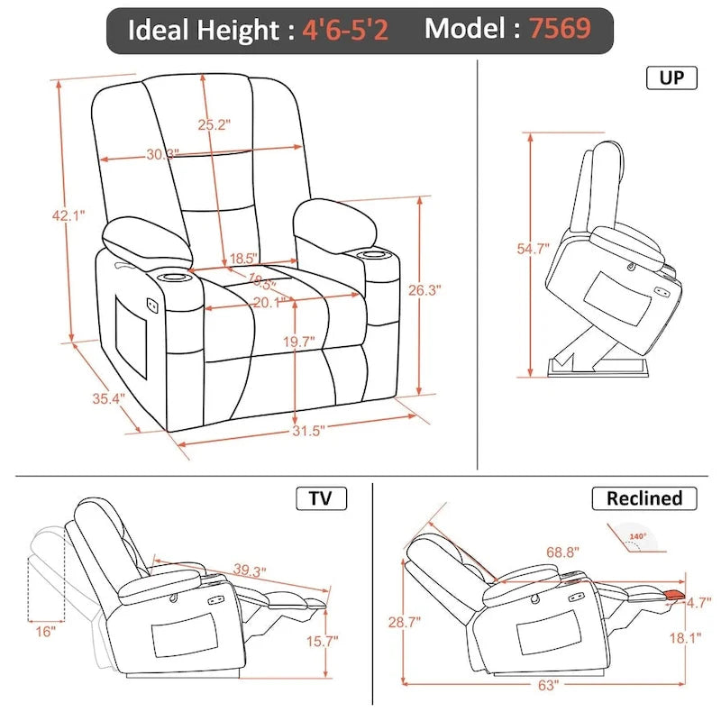 MCombo Compact Power Lift Recliner Chair with Massage and Heat for Seniors, Faux Leather Model 7569 13