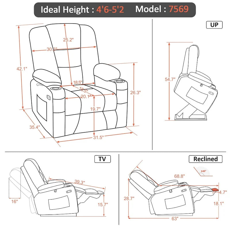MCombo Compact Power Lift Recliner Chair with Massage and Heat for Seniors, Faux Leather Model 7569 20