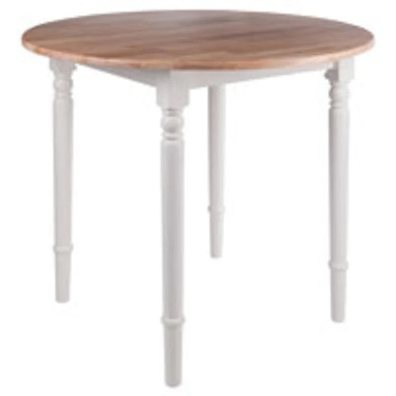 30-Inch Beige and White Round Drop Leaf Table 1