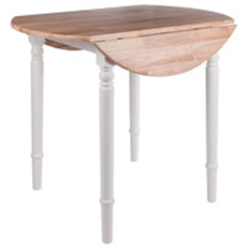 30-Inch Beige and White Round Drop Leaf Table 2