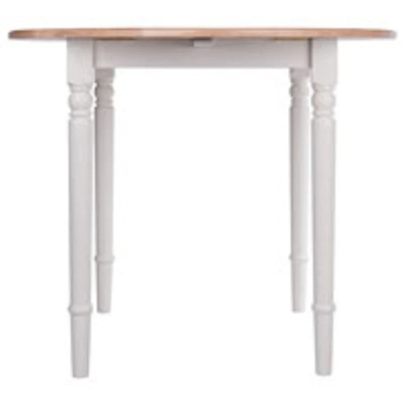30-Inch Beige and White Round Drop Leaf Table 5