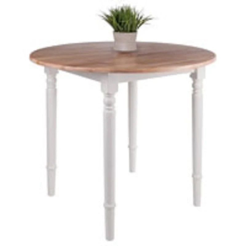 30-Inch Beige and White Round Drop Leaf Table 6