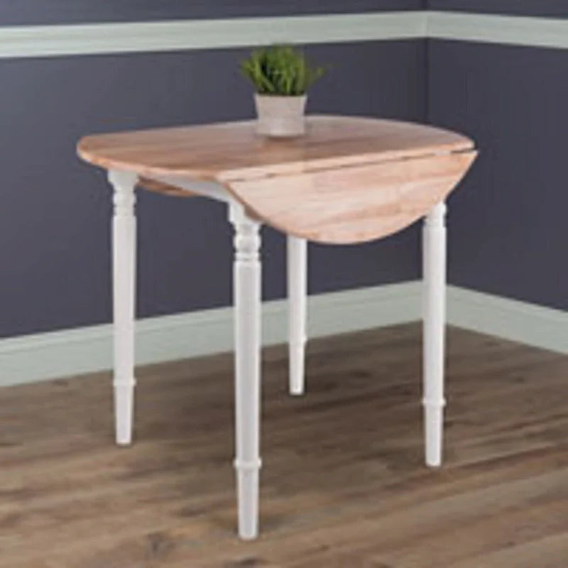 30-Inch Beige and White Round Drop Leaf Table 8