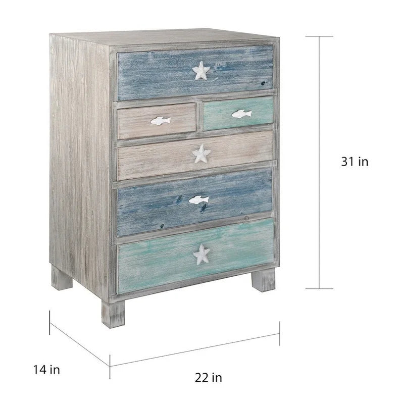 Multi-Color Driftwood Nautical 6-Drawer Chest from Key West 2