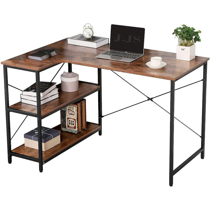 JJS L-Shaped Corner Desk for Home Office with Integrated Bookcase 6