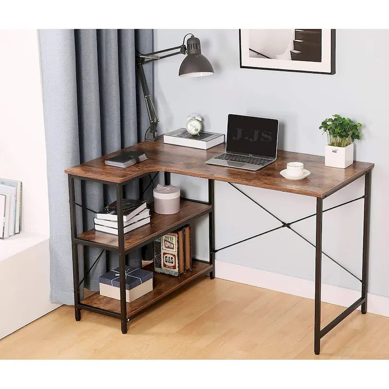JJS L-Shaped Corner Desk for Home Office with Integrated Bookcase 1