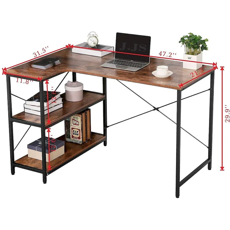JJS L-Shaped Corner Desk for Home Office with Integrated Bookcase 4