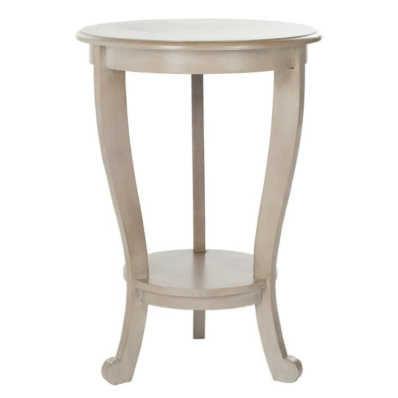 Round Pedestal Side Table with Curved Legs and Lower Shelf 17