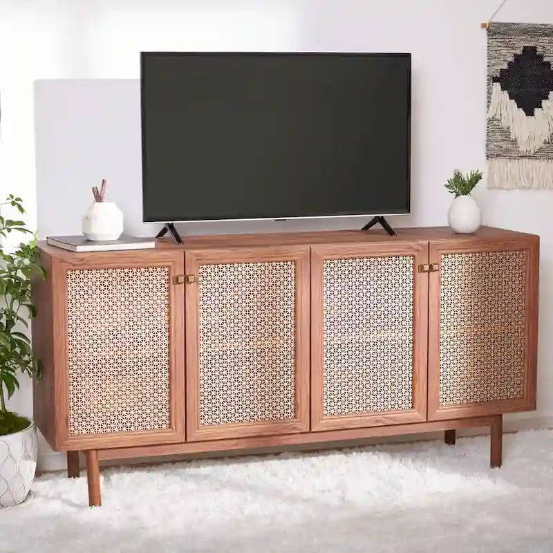 SAFAVIEH Micaela 63-Inch 4-Door Media TV Stand - Dimensions: 63.1" W x 16.3" D x 31.7" H 1