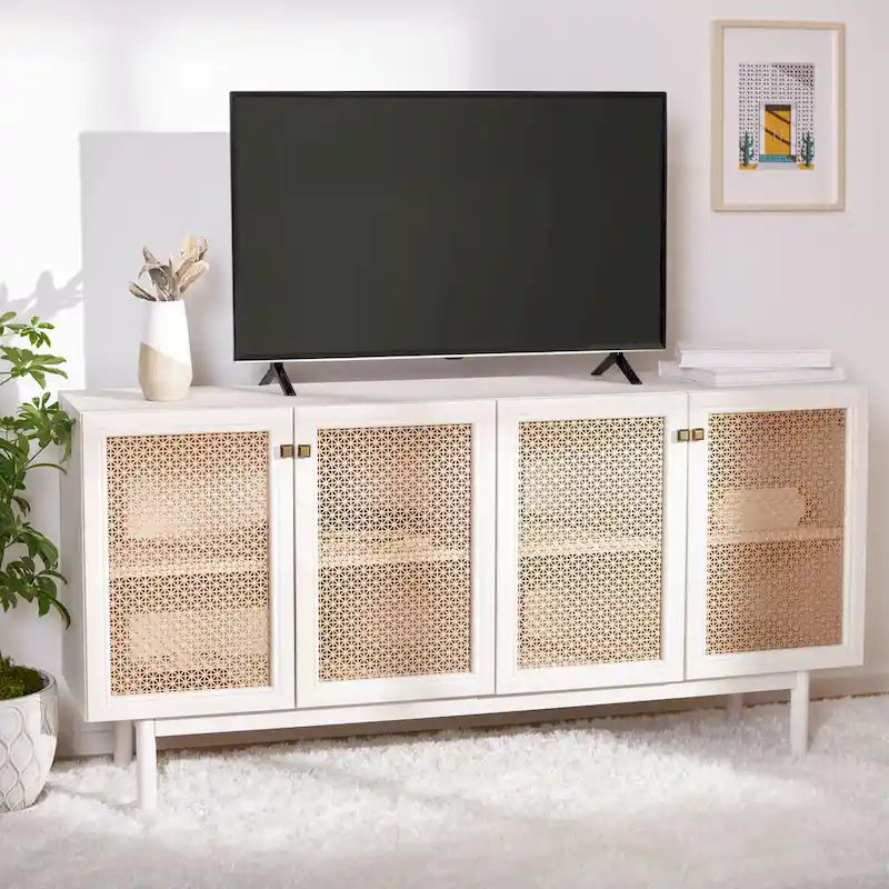 SAFAVIEH Micaela 63-Inch 4-Door Media TV Stand - Dimensions: 63.1" W x 16.3" D x 31.7" H 3