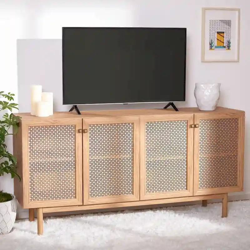 SAFAVIEH Micaela 63-Inch 4-Door Media TV Stand - Dimensions: 63.1" W x 16.3" D x 31.7" H 4