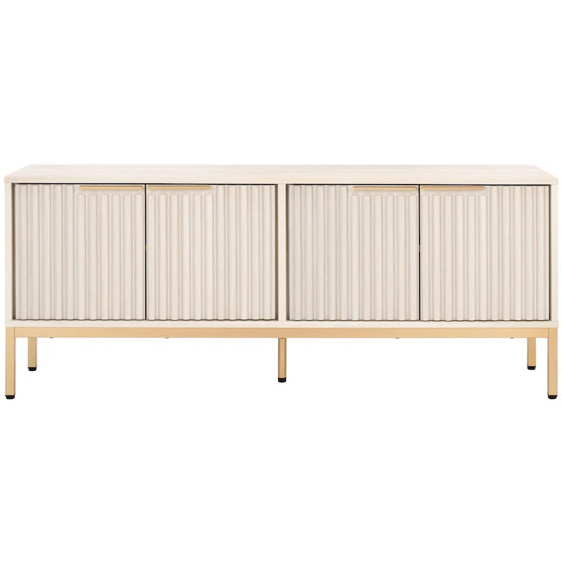 Mid Century TV Stand with Tambour Doors and Storage Drawers 46