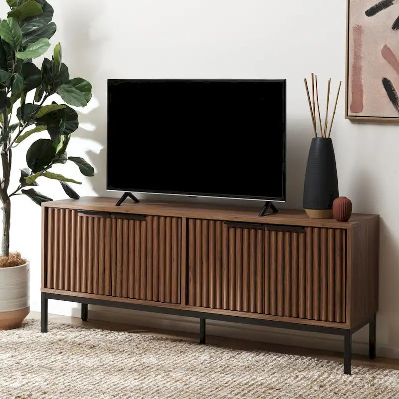 SAFAVIEH Deandra 4-Door Media Stand for Entertainment - Accommodates Up to 65-Inch Flat Screen TV - Dimensions: 60.8" W x 17.7" D x 24.6" H 1