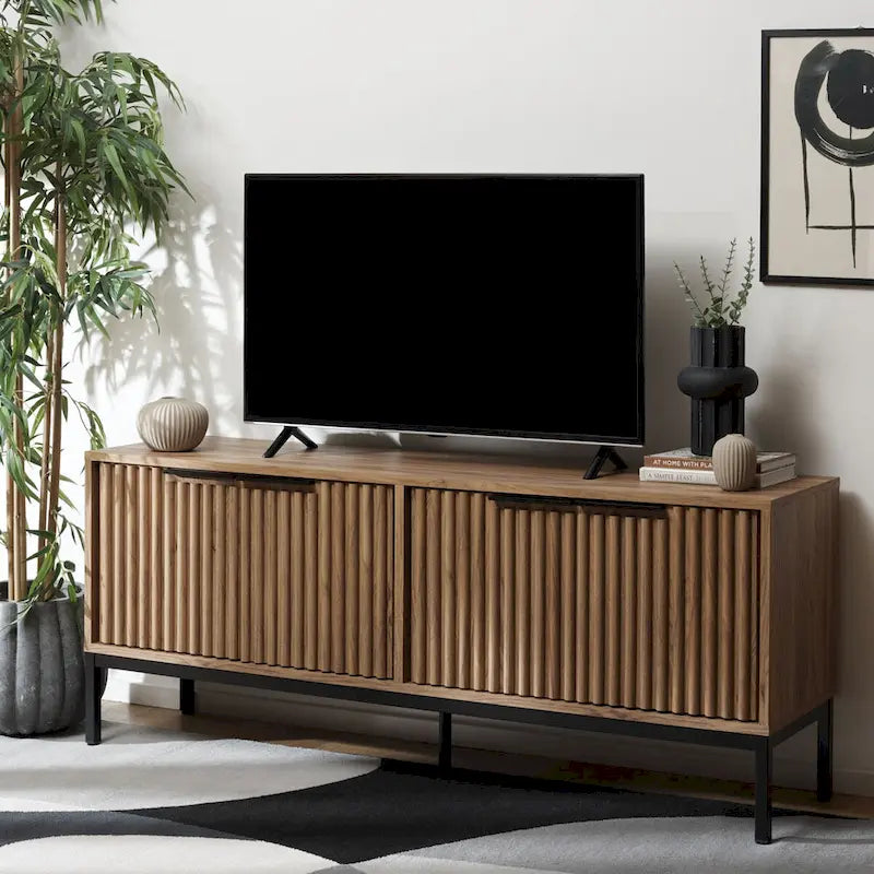SAFAVIEH Deandra 4-Door Media Stand for Entertainment - Accommodates Up to 65-Inch Flat Screen TV - Dimensions: 60.8" W x 17.7" D x 24.6" H 4