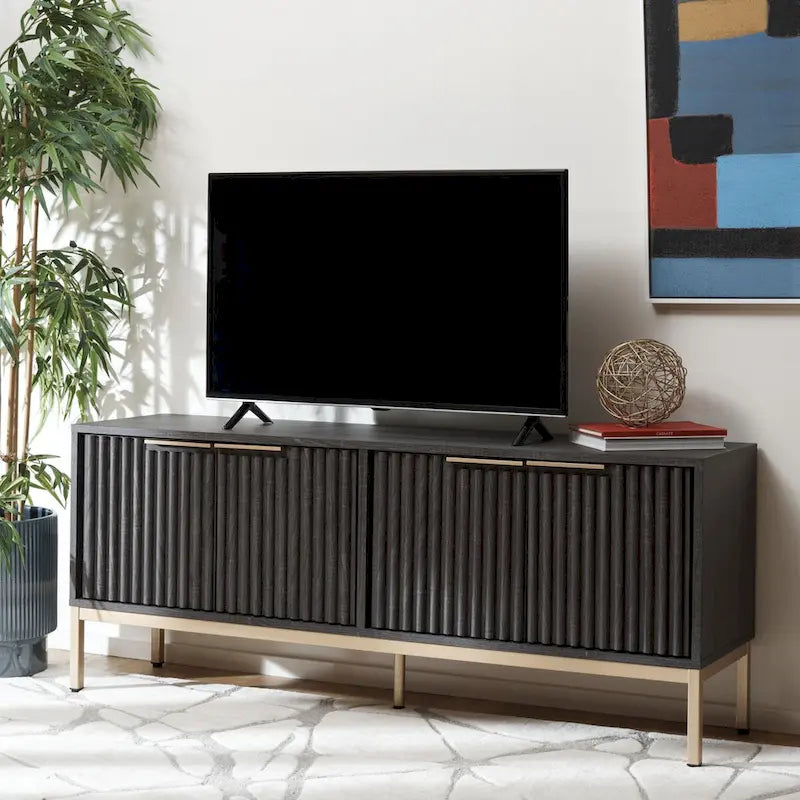 Mid Century TV Stand with Tambour Doors and Storage Drawers 5