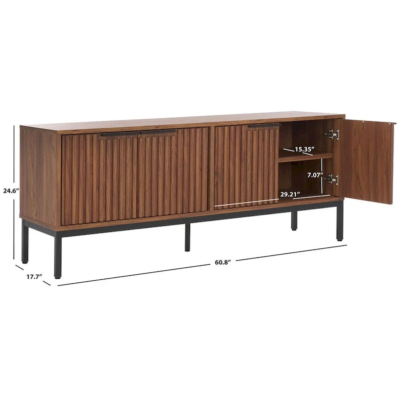 Mid Century TV Stand with Tambour Doors and Storage Drawers 7