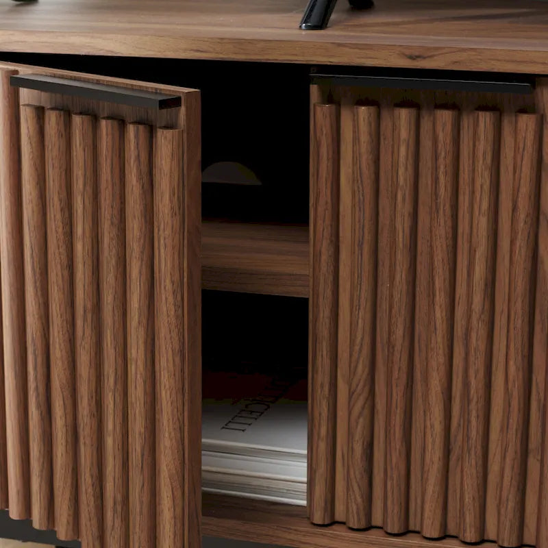 Mid Century TV Stand with Tambour Doors and Storage Drawers 15