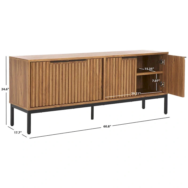 Mid Century TV Stand with Tambour Doors and Storage Drawers 17