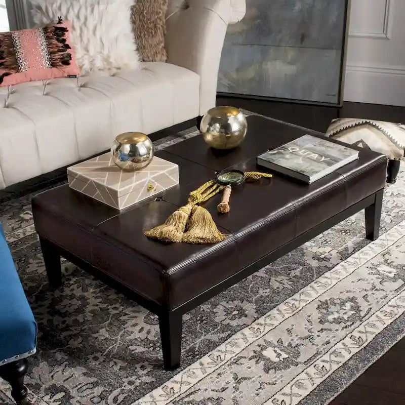 SAFAVIEH Tonja Brown Bicast Leather Rectangular Ottoman 1