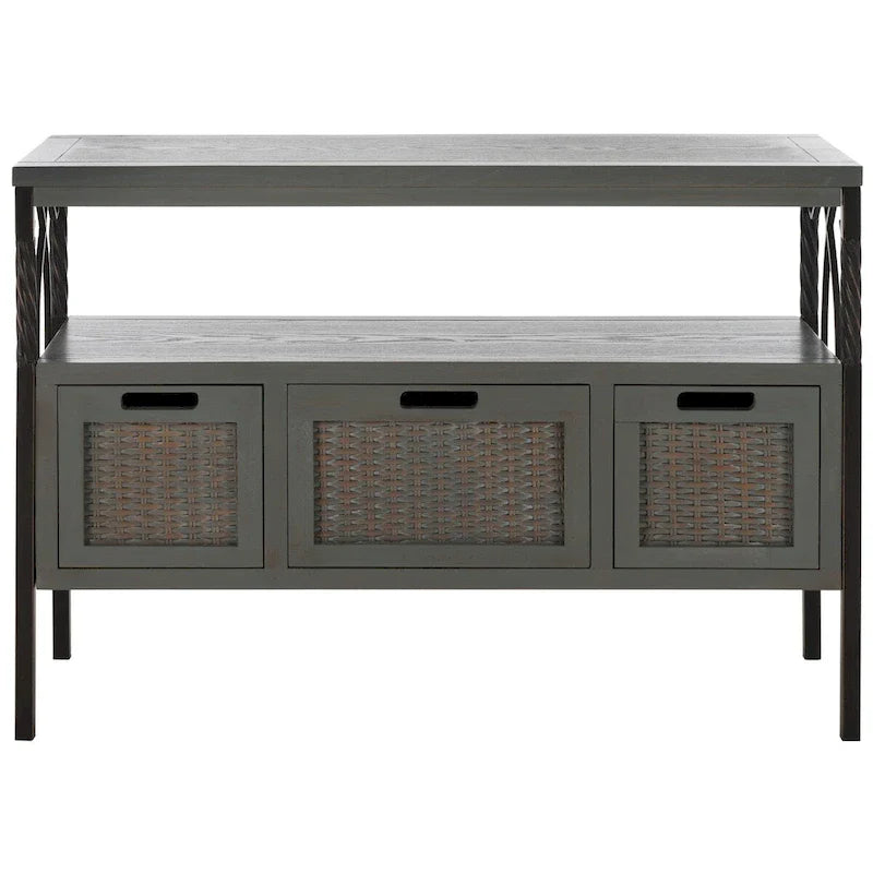 SAFAVIEH Tamuita Antique Pewter Console Table with Dark Walnut Finish - Dimensions: 36 x 13.8 x 24.8 inches 15