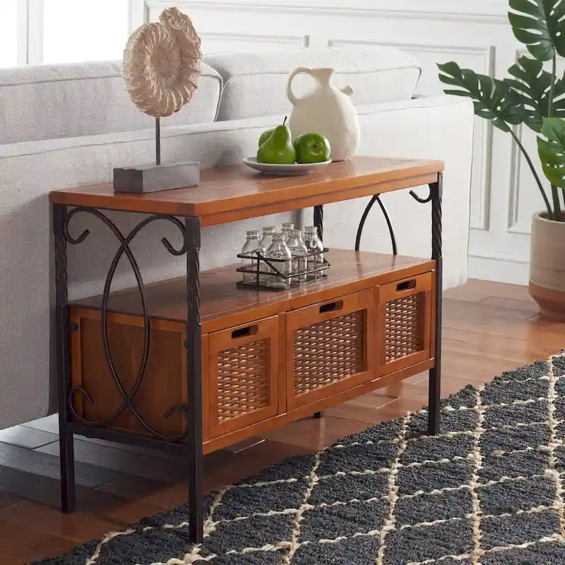SAFAVIEH Tamuita Antique Pewter Console Table with Dark Walnut Finish - Dimensions: 36 x 13.8 x 24.8 inches 1